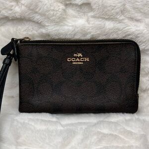 Coach Brown and Black Zip Wristlet with Gold Logo